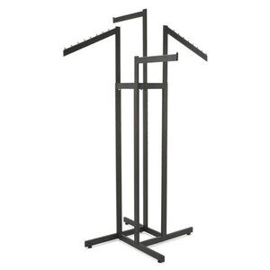 Clothing Rack – Heavy Duty Black 4 Way Rack, Adjustable Arms, Square Tubing